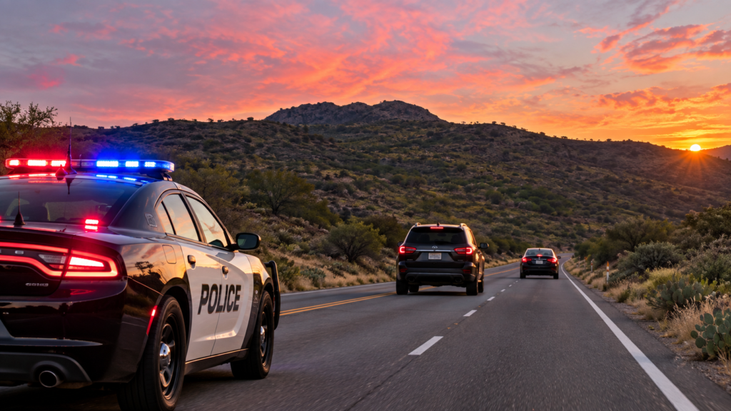 Police vehicle following a driver